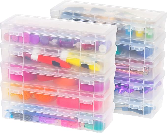 IRIS USA Pencil Case Boxes, 10-Pack, |Made in USA|, Plastic Bead Organizing Containers with Snap Lid for Arts, Crafts, Ephemera, Stickers, & Dance Cheer, Clear - Large by IRISUSA