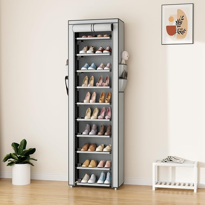 ROJASOP Shoe Rack with Covers 10 Tier Large Shoe Organizer Tall Shoe Closet Storage for 20-22 Pairs Shoe and Boot, Free Standing Shoe Rack Organizer for Closet, Entryway, Bedroom, Grey - Image 8