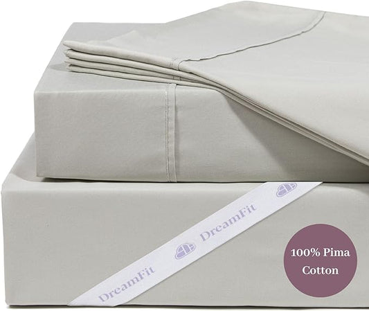 DreamFit DreamCool 100% Pima Cotton Sheets with Elastic Corner Straps 20 Inch Extra Deep Pocket Crafted in USA Bedding Guaranteed to Stay On Luxury Sheets Twin Sheets Set Sage