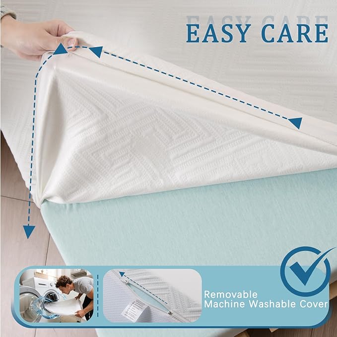 100% Waterproof Mattress Topper King Size Bed, 3 Inch Memory Foam Mattress Topper with Removable & Washable Cover, Soft Mattress Topper for Back Pain Relief High Density Foam