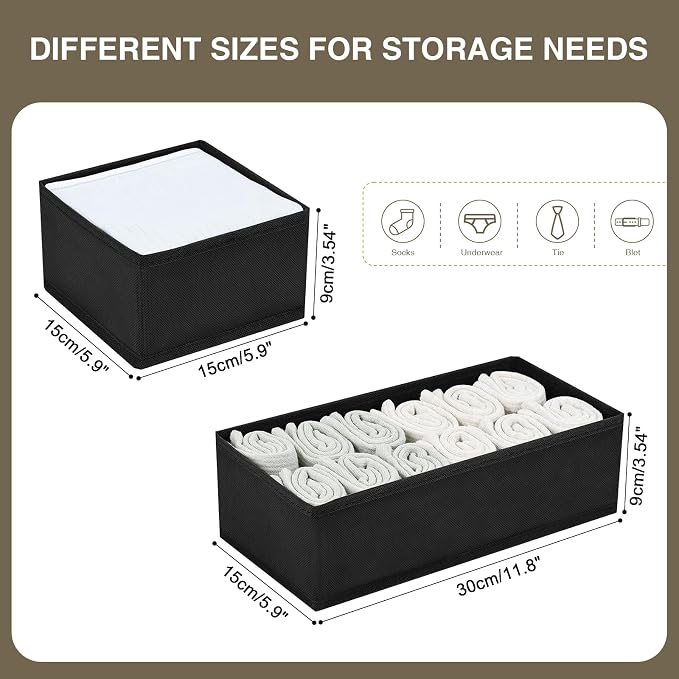 DIMJ Drawer Organizers - Set of 4 Foldable Closet Dividers for Baby Clothes, Socks, Belt, Tie (Black) - Image 6