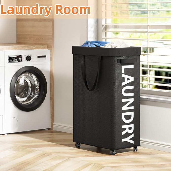 Optish Laundry Basket with Wheels, 90L Rolling Laundry Hamper with Wheels, Large Clothes Hamper on Wheel with Removable Mesh Bag for Bedroom, Dorm Room Essentials, Black - Image 3