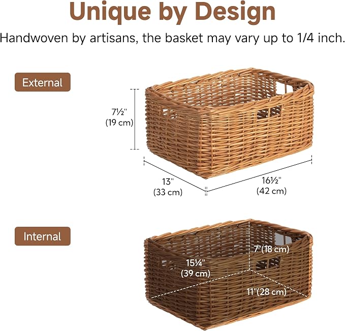 StorageWorks Pantry Baskets, Willow Storage Baskets for Organizing, Shelves, Pantry Organizers and Storage, Light Brown, 16 ½"L x 13"W x 7 ½"H - Image 2