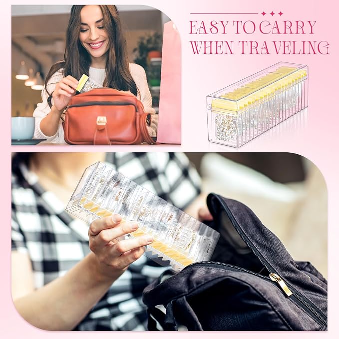 Kenning 21 Pcs Acrylic Jewelry Case Organizer, Clear Jewelry Organizers Holder with Portable Anti Tarnish Storage Bags for Rings, Earrings, Necklaces, Ideal Gifts for Women (Yellow) - Image 6