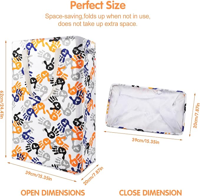 Odonata Slim Laundry Hamper Handles Collapsible Laundry Basket Thin Dirty Clothes Basket Narrow Laundry Bag Foldable Dirty Hamper 48L (Palm) - Image 2