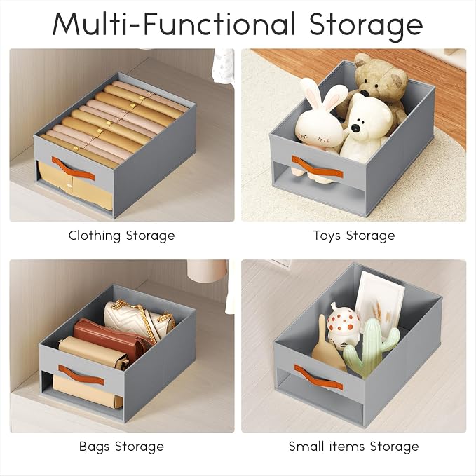 Homsorout Drawer Organizers and Storage - 8 Pack Foldable Pants Organizer with Clear Window & Handles, Fabric Closet Organizer for Clothes, Jeans, Sweaters, Towels, T-shirt, Scarf (Grey) - Image 7