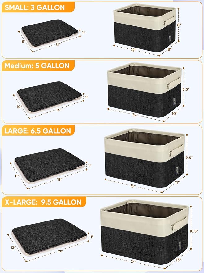 BALEINE 3 Pack Fabric Closet Storage Bins for Shelves, Linen Closet Organizers and Storage, Decorative Baskets for Organizing, Shelf, Clothes, Home, Office (Black, 14''x10''x8.5'') - Image 2