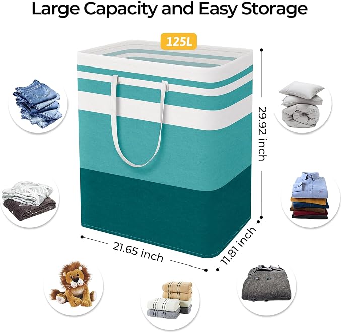 HomeHacks 2-Pack Large Laundry Basket, Waterproof, Freestanding Laundry Hamper, Collapsible Tall Clothes Hamper with Extended Handles for Clothes Toys in the Dorm and Family (Green, 125L) - Image 4