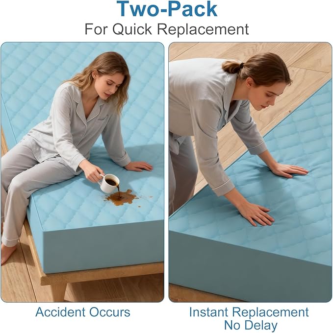 2Pack Waterproof Crib Sheets Cotton 24X38 Fitted Crib Sheets Crib Mattress Protector Sheets,Soft Bed Sheets,Washable Little Bed Sheets,Neutral for Boy,Girl,Toddler (Blue, 24X38inch)