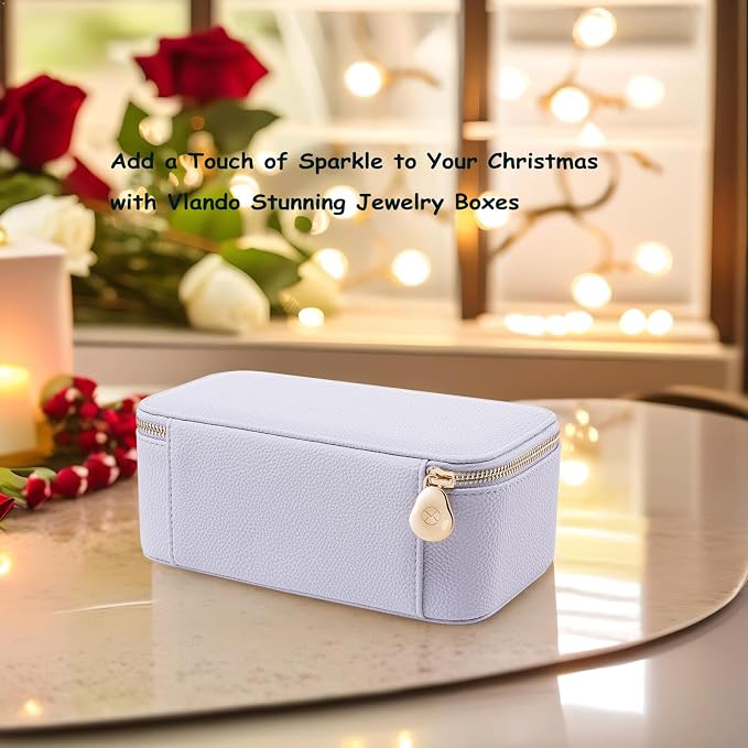 VLANDO Travel Jewelry Box Organizer – Portable PU Leather Jewelry Case with 6/8/12 Zippered Pouches, Compact Storage for Earrings Rings Necklaces Bracelets, Lilac Purple - Image 4