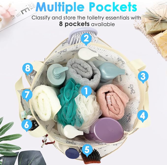 Fammart Mesh Shower Caddy Portable for College Dorm Room Essentials, 8-Pocket Large Shower Basket Tote Bag with 2 Handles for Toiletry, Bathroom, Beach, Camp, Gym - Image 4