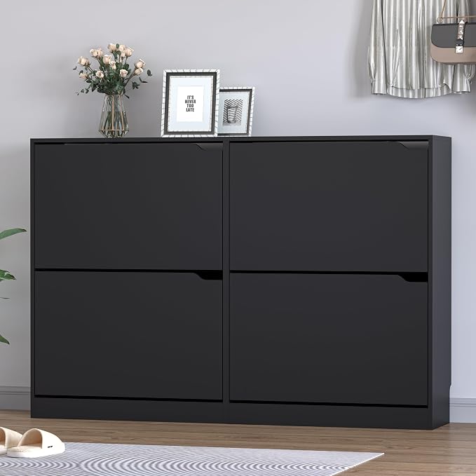 BORNOON Shoe Cabinet with 4 Flip Drawers, Narrow Hidden Shoe Storage Cabinet, Slim Freestanding Shoe Rack Organizer for Entryway, Hallway, Bedroom, Living Room - Image 3