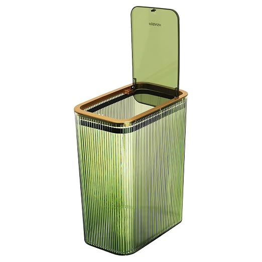 Transparent Trash Can, Bathroom Trash Cans with Lids, 2.6 Gallon Garbage Can for Bedroom, Office, Plastic Slim Waste Basket with Press Top Lid, 10L Clear Trash Bin for Home, Kitchen (Green) by Lingerlanden