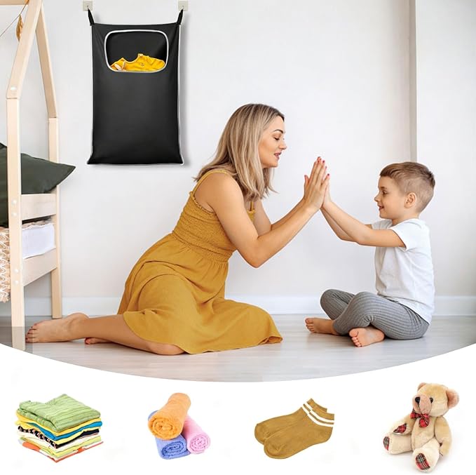 Over the Door Laundry Hamper, Hanging Laundry Hamper Bag with Wide Opening and Full-Length Zipper, Easy Storage & Access, Space Saving for Bathroom, Bedroom, Dorm, Travel (Black) - Image 7