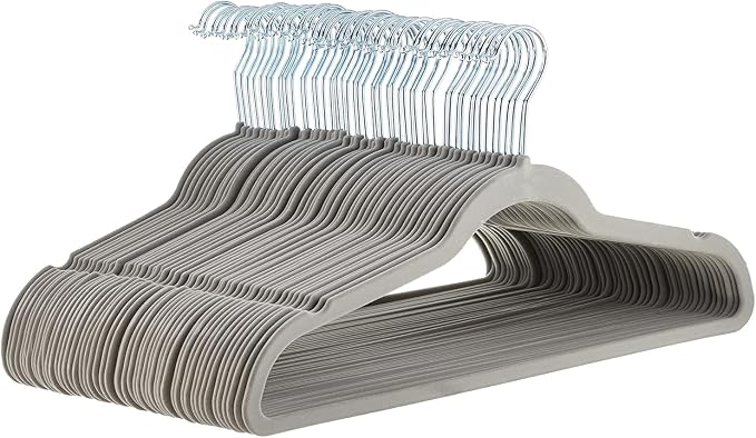 Amazon Basics Slim Velvet Non-Slip Space Saving Suit Clothes Hangers, Closet Organizer, Gray/Silver, 50-Pack by AmazonBasics