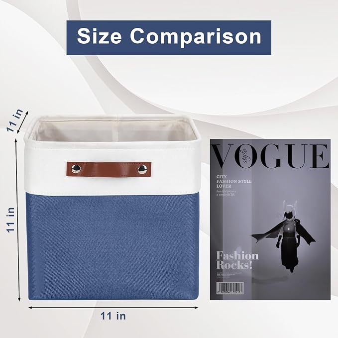 Bagnizer Collapsible Fabric Storage Cubes 11x11 Cube Storage Bins, 4 Pack Closet Baskets Box with Handles for Organizing, Shelf, Toys, Clothes, Home, Office, Nursery (Navyblue&White) - Image 4
