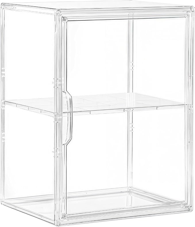 Acrylic Display Case for Collectibles, Clear Storage Bin with 3 Adjustable Layers and 1 Removable Divider, Stackable Clear Storage Box with Magnetic Door for Figures, Home or Office,Large by Attelite