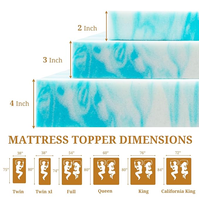 Mattress Topper Queen, 2 Inch Gel Infused Memory Foam Mattress Topper, Pressure Relief, Mattress Pad, Breathable Bed Topper, CertiPUR-US Certified