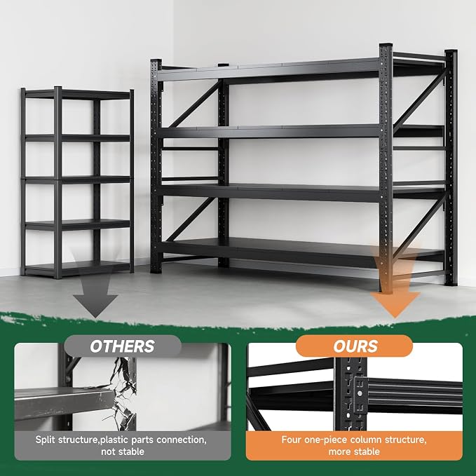 Letaya 4000LBS Storage Shelves Heavy Duty,60" W Garage Shelving Units, 4 Tier Adjustable Utility Rack Shelf,Large Metal Industrial Shelves,for Shop,Warehouse,Basement,Black (60" W x 24" D x 70" H) - Image 9