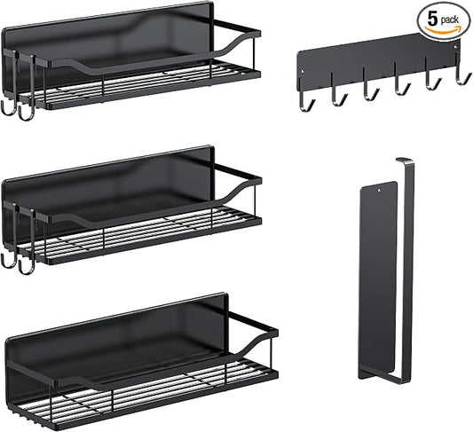 Magnetic Spice Rack,Multifunctional Magnetic Shelf for Washing Machine,Refrigerator,Microwave,and Any Metal Surface,Powerful Magnetic Shelves Include Magnetic Paper Towel Holder (5 pcs - Black) by MIMIyasha