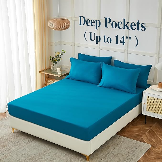 ILAVANDE Teal King Size Sheets Set 6 Piece,Hotel Luxury Super Soft 1800 Series Microfiber Bed Sheets King Set-Wrinkle & Fade Resistant-14 Deep Pockets Sheets for King Size Bed(King,Teal)