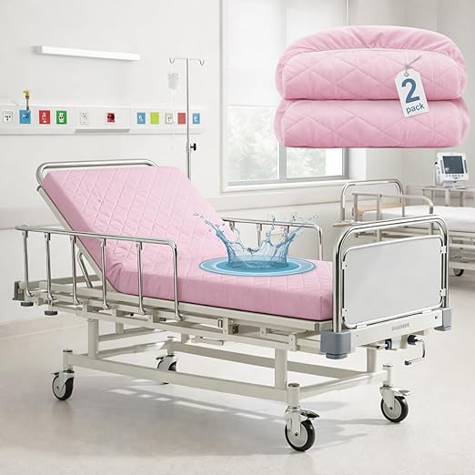 Lounsweer 2 Pack Waterproof Hospital Mattress Cover, 80x36x12in Pink Fitted Bed Sheet Protectors, Incontinence Protection Leakproof Breathable for Elderly, Adults Home Hospital Beds
