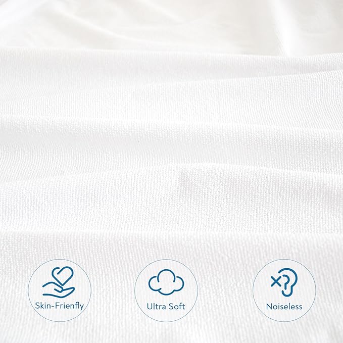California King Mattress Protector 100% Waterproof & Noiseless & Soft & Skin-Friendly Terry Surface Perfectly Fitted up to 18'' Depth Cal King Mattress Cover Protector