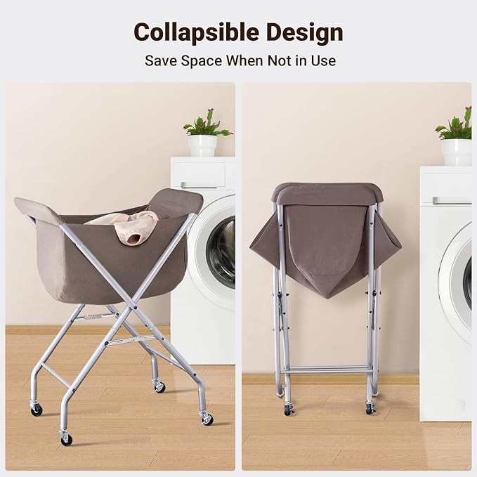 ELYKEN Laundry Cart with Wheels, 32”H Easy Rolling Laundry Hamper with Removable Liner Bag, Sturdy Metal Frame Clothes Basket with 4 Casters and 2 Brakes - Image 5