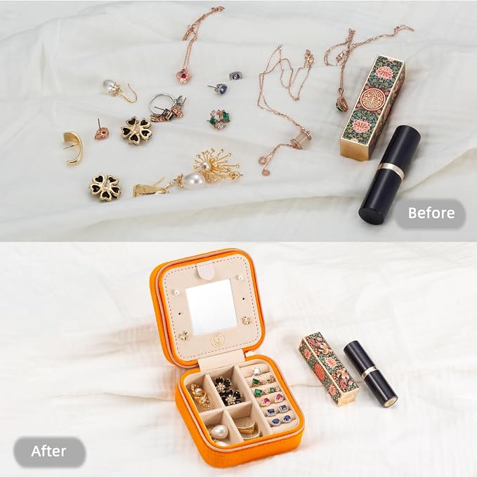 TRODANCE Plush Velvet Travel Jewelry Case Organizer, Small Travel Jewelry Box,Portable Jewelry Box Travel Mini Organizer Portable Display Storage Box For Rings Earrings Necklaces (Orange) - Image 3