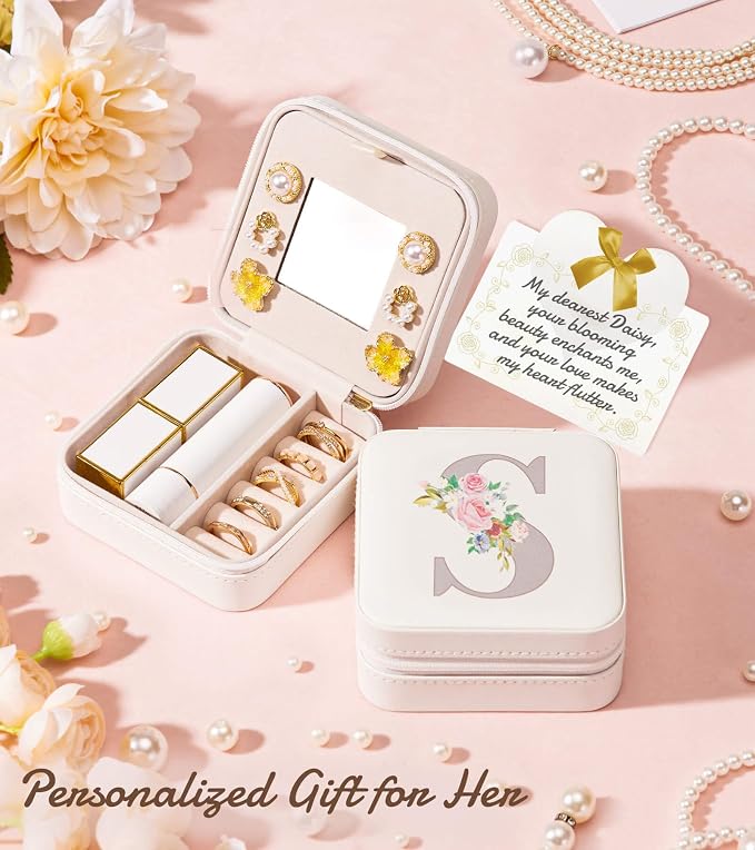 Enthralite Travel Jewelry Box for Girls: Traveling Jewelry Case Gift for Women - Mini Organizer for Necklaces Earrings White S - Image 8