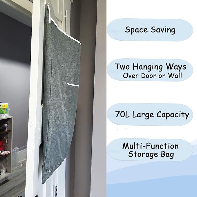 XL Hanging Laundry Hamper, Over the Door Laundry Hamper and Baskets, Wide Opening Hanging Laundry Bag,Hanging Hamper for Bathroom,Dorm,Chirstmas Gifts(Heather Grey, 36x22 Inch) - Image 6
