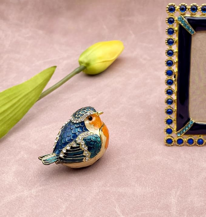 JWT Astyle Robin Bird Hinged Jewelry Box with Stones, Collectible Animal Trinket Box.Rings Earrings Storage Boxes,Bird Figurine Home Decor Gift - Image 9