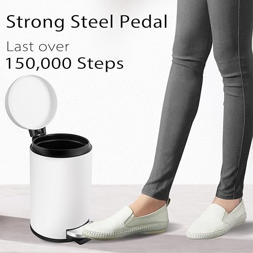 TIPGO Small Trash Can with Lid Soft Close, 4.5 Liters / 1.2 Gallon Bathroom Garbage Can, Mini Step Trash Bin, Stainless Steel Wastebasket for Bathroom, Bedroom, Office (White) - Image 4
