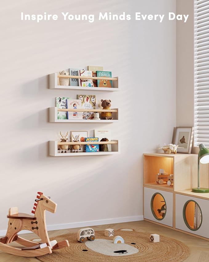 G&W Gruwald Nursery Book Shelves, Set of 3, Wall Bookshelf, Book Shelf for Kids Rooms, Wall Book Shelves for Bedroom Kids, Floating Shelf, Nursery Decor - Image 6