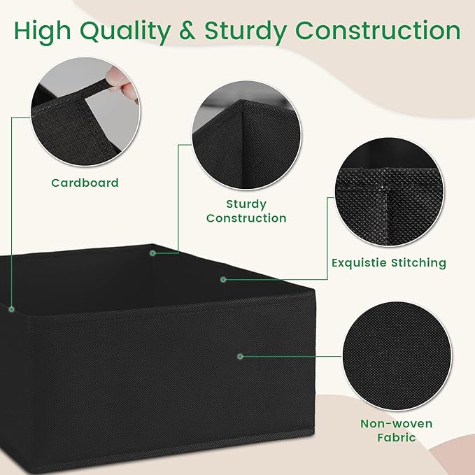 Criusia 16 Pack Underwear Drawer Organizer, Drawer Organizer Clothes, Foldable Cloth Storage Box Closet Dresser Drawer Divider Organizer for Clothes, Scarves (Black) - Image 4