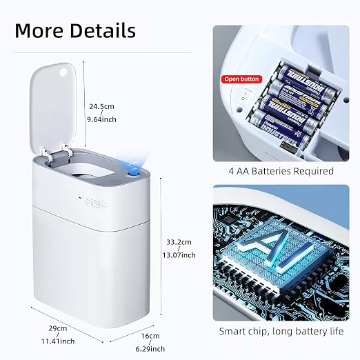 MOPALL Small Bathroom Trash Cans with Lids,Motion Sensor Bathroom Trash Can,Narrow Waterproof Plastic 3.5 Gallon Automatic Adsorption Touchless Garbage Can,White - Image 7