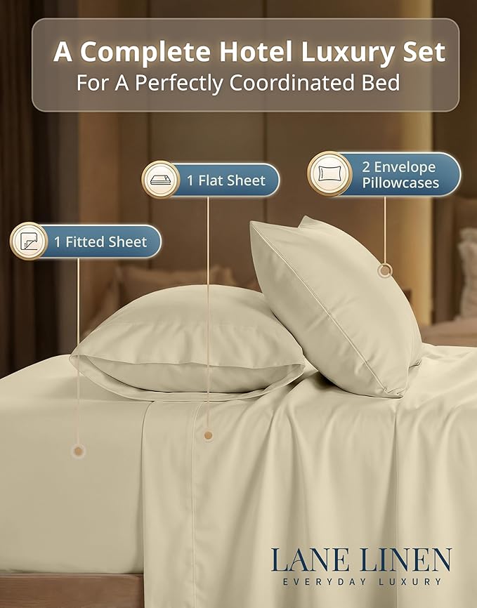 LANE LINEN California King Sheets Set - 600 Thread Count Premium Sateen Weave for Hotel Quality Luxury - Thick & Comfy 100% Cotton Sheets for Luxury Hotel Rooms - Oeko Tex Certified - Linen