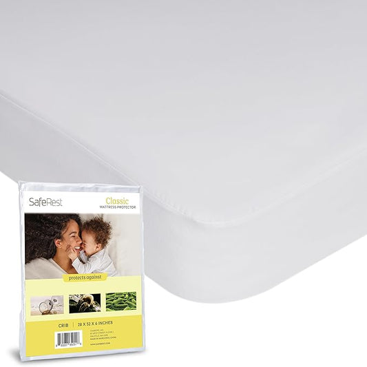 SafeRest Waterproof Mattress Protector Crib Size ?€? Absorbent Breathable Soft Fitted Bed Cover with Stretchable Pockets ?€? Machine Washable Crib Mattress Cover
