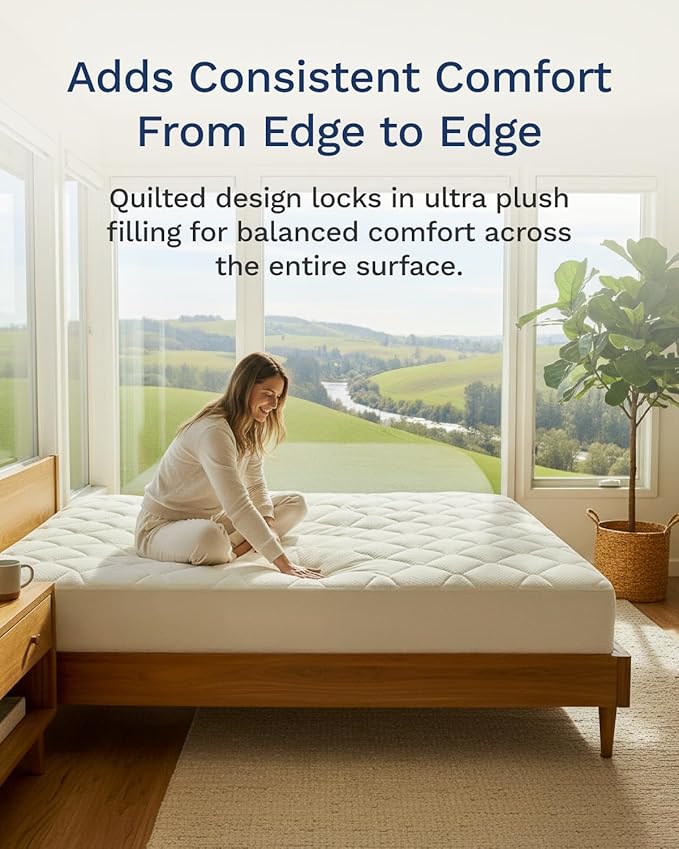 ViscoSoft Twin Fiberfill Pillow Top Mattress Topper Pad - Soft Overstuffed Premium Support - Quilted Pillow Top - Deep 18" Pocket for Secured Fit (Viscose Derived from Bamboo, Twin)
