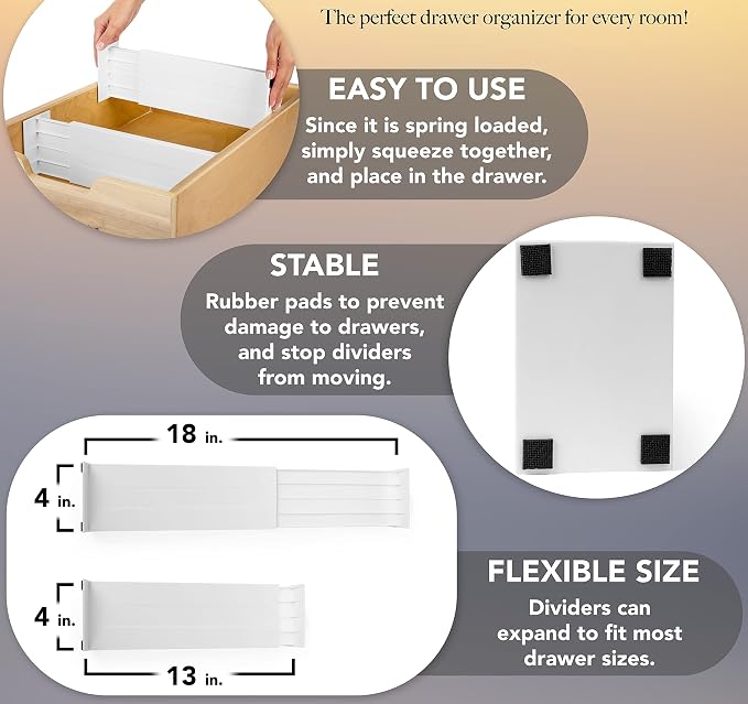 Dial Industries Adjustable Dresser Drawer Clothes Organizer Dividers, Set of 2, 4.5" Deep - Image 2