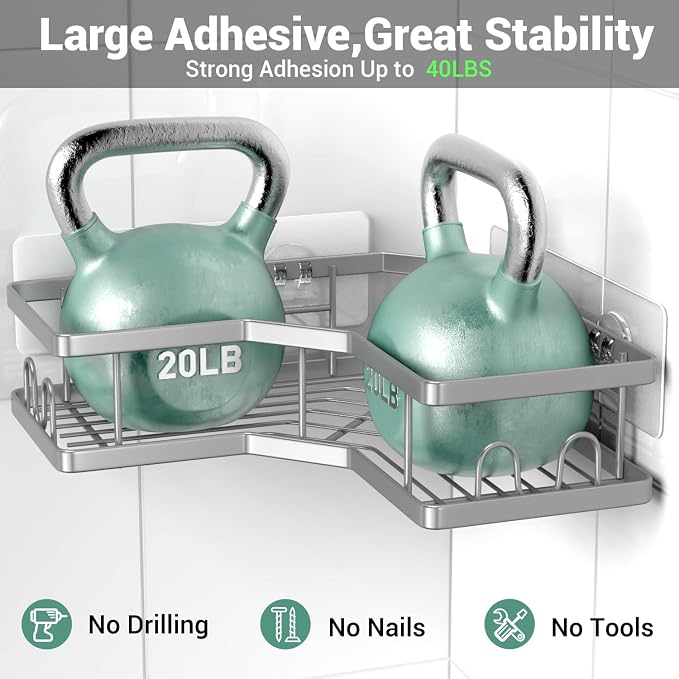 AKTECKE Corner Shower Caddy Bathroom Organizer: Adhesive Shower Rack Bathtub Shelves - 3Pack No Drilling Shower Shelf - Stainless Steel Rustproof Bath Tub Organizer - Image 4