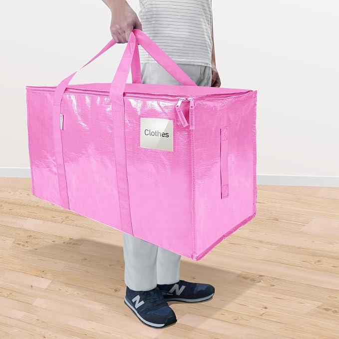 TICONN 6 Pack Extra Large Moving Bags Heavy Duty with Zippers & Carrying Handles, Durable Storage Bags Moving Boxes for Closet Organizers and Storage (6 Pack, Pink) - Image 2