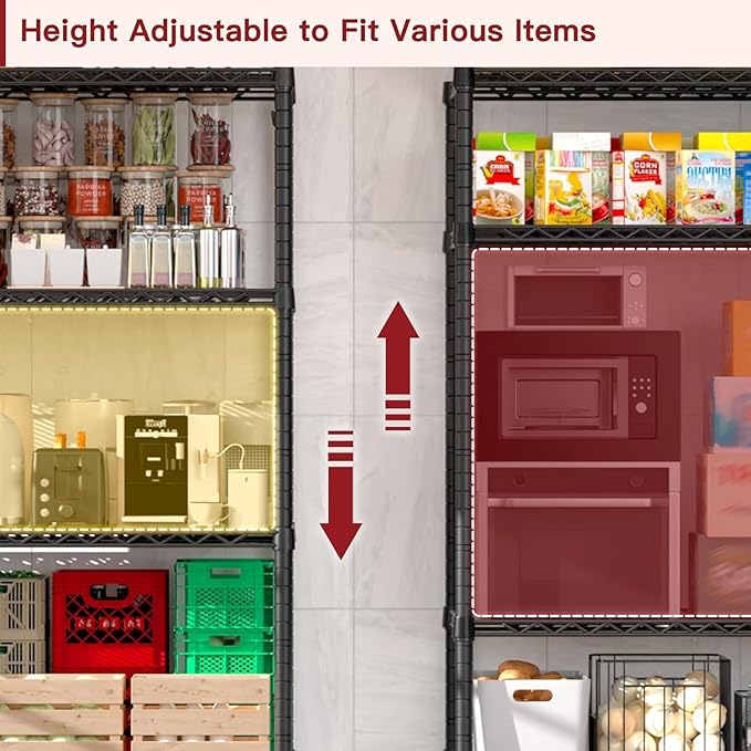 PrimeZone 6 Tier Wire Shelving with Wheels 79''H 1500lbs Storage Shelves NSF Certified Heavy Duty Steel Metal Shelf Adjustable Rolling Rack Kitchen Garage Closet Pantry Laundry 79''HX36''WX16''D 2Pcs - Image 6