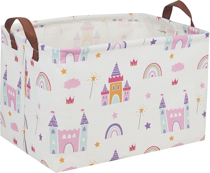 Baby Baskets Nursery Basket Girl Baby Storage Bins Rectangular Cute Kids Toy Storage Bin Organizer Book Shelf Basket Rose Room Decor(Castle) by DDBASKET