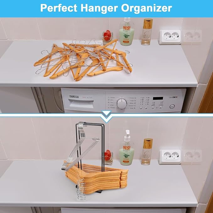 Hanger Organizer 2 Pcs, Coat Hanger Holder Stand Clothes Hangers Stacker for Laundry Room Organization, Clothes Hangars Closet Space Saver Caddy Rack for Bulk Plastic Velvet Wood Metal Hangers Storage - Image 6
