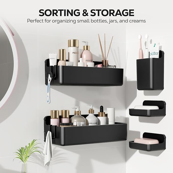 Nieifi Shower Shelves 5 Pack, Adhesive Shower Wall Shelf Organizer for Bathroom Organization, Black - Image 3