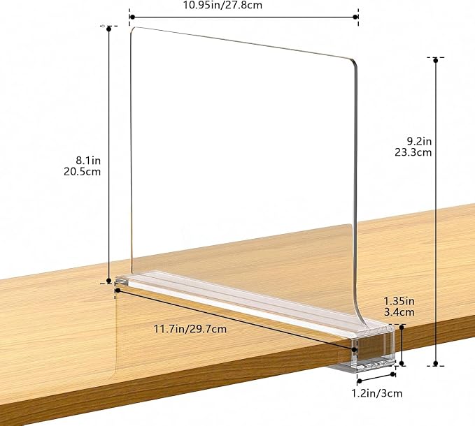 Aolloa 8 PCS Shelf Dividers for Closet Organization Acrylic Clear Closet Shelf Divider for Wooden Shelving Suitable for Wooden or Vertical Shelves Or Bedroom, Kitchen and Office - Image 2