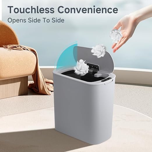 TIPGO Automatic Motion Sensor Bathroom Trash Can with Lid, 2.6 Gallon Touchless Trash Bin, Smart Garbage Can Plastic Slim Wastebasket for Bedroom, Office, Dorm (Grey) - Image 2