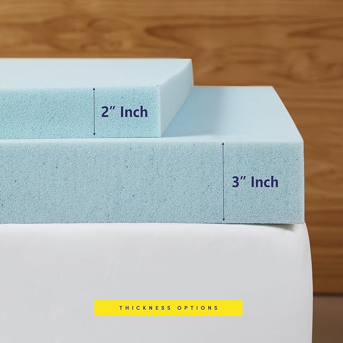 Full Size Mattress Topper 3 Inch Gel Infused Memory Foam Cooling Pad CertiPUR US Certified - Enhance Sleep Quality with Pressure Relief and Temperature Regulation, Full, Blue, 3 Inch Thick