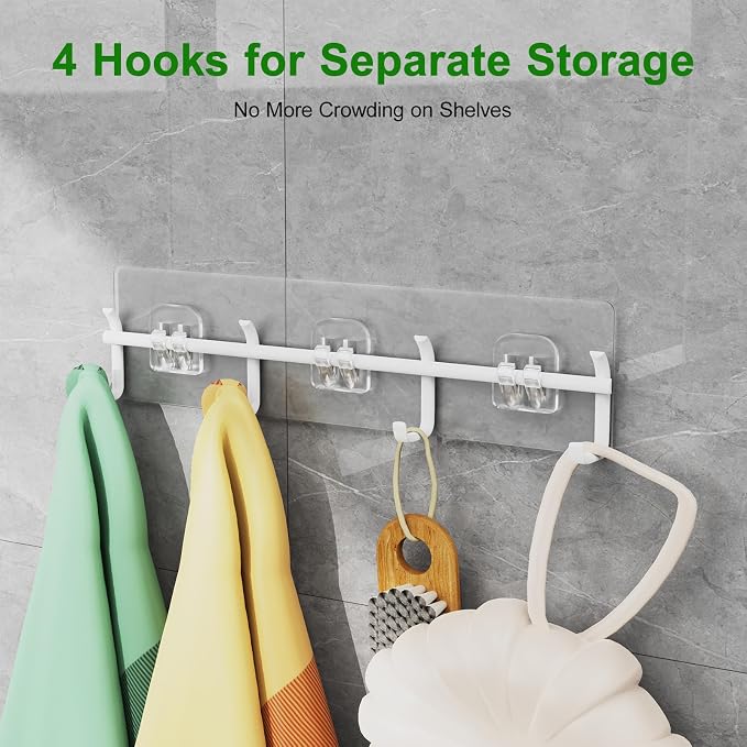 Adhesive Shower Caddy 6 Pack Rustproof Shower Shelves for Inside Shower No Drilling Bathroom Organizers and Storage with Soap Holder Large Rack (White) - Image 2